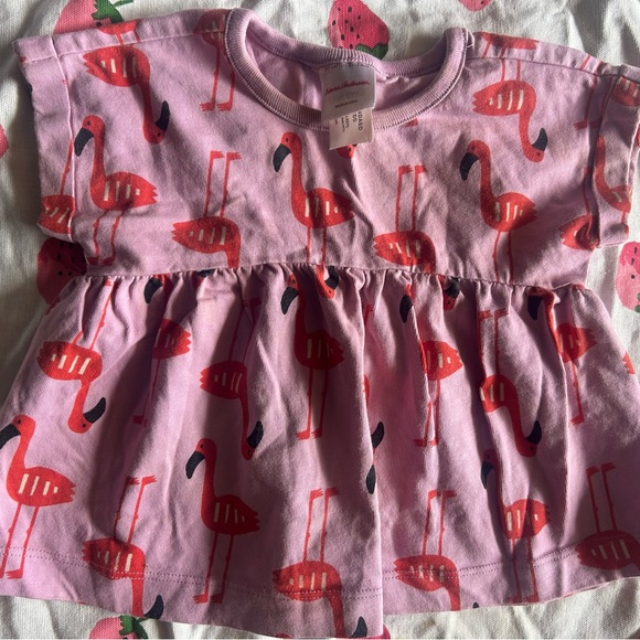 Hanna Andersson Girls Purple Flamingo Short Sleeve Tunic Shirt- 70cm 6-12 months - Picture 1 of 2